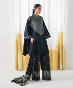 Unstitched 3Pc Embroidered Black Dobby Dress by Sapphire - Image 5