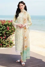 Unstitched 3Pc Embroidered Lawn Dress Lush Cream Farasha Aurea - Image 6