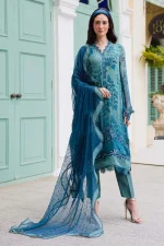 Unstitched 4Pc Embroidered Chiffon Dress Nureh Ballerina Formals NU2 – 186 - Image 7