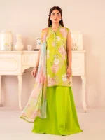 Unstitched 3Pc ChikankariPrinted Lawn Dress Binaas C205