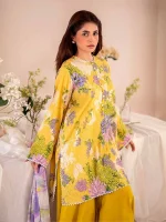 Unstitched 3Pc Chickankari Printed Lawn Dress Binaas C211