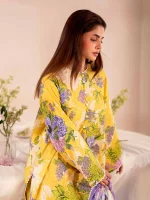 Unstitched 3Pc Chickankari Printed Lawn Dress Binaas C211 - Image 5