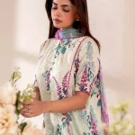 Unstitched 3Pc Chikankari Printed Lawn Dress Binaas C212