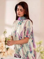 Unstitched 3Pc Chikankari Printed Lawn Dress Binaas C212