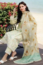 Unstitched 3Pc Embroidered Lawn Dress Lush Cream Farasha Aurea - Image 2