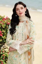 Unstitched 3Pc Embroidered Lawn Dress Lush Cream Farasha Aurea - Image 3