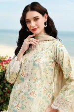 Unstitched 3Pc Embroidered Lawn Dress Lush Cream Farasha Aurea