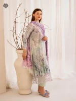 Unstitched 3Pc Embroidered Lawn Dress GullJee Morja 1305 - Image 3