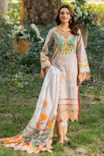 Unstitched 3 Piece Embroidered Lawn Dress Charizma Range CRN507 - Image 4