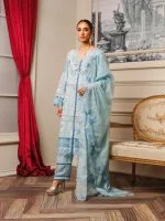 Khoobsurat 3 Piece Powder Blue Embroidered Lawn Suit SLC-09 - Image 5