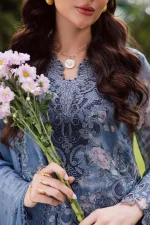 Unstitched 4Pc Embroidered Chiffon Dress Nureh Ballerina Formals NU2 – 184 - Image 4