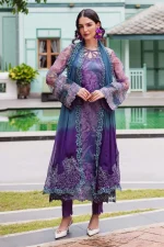 Unstitched 4Pc Embroidered Organza Dress Nureh Ballerina Formals NU2 – 185 - Image 4