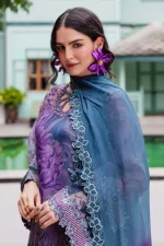 Unstitched 4Pc Embroidered Organza Dress Nureh Ballerina Formals NU2 – 185 - Image 5