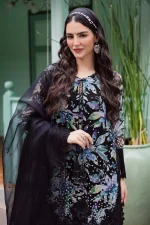 Unstitched 4Pc Embroidered Chiffon Dress Nureh Ballerina Formals NU2 – 187 - Image 3