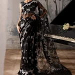 Nureh Elanora Unstitched Black 4 Piece Organza Dress