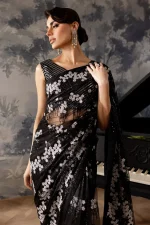 Nureh Elanora Unstitched Black 4 Piece Organza Dress - Image 4