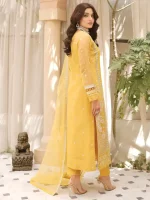 Stitched Embroidered Yellow Organza Dress - Image 2