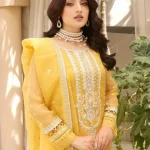 Stitched Embroidered Yellow Organza Dress