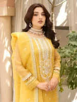 Stitched Embroidered Yellow Organza Dress