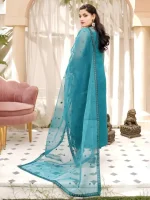 Stitched Embroidered Green Organza Dress - Image 2