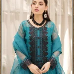 Stitched Embroidered Green Organza Dress