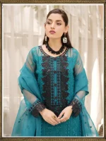 Stitched Embroidered Green Organza Dress