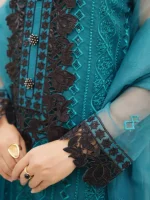 Stitched Embroidered Green Organza Dress - Image 3