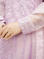 Stitched Embroidered Purple Organza Dress - Image 3