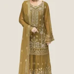 Semi Stitched 3Pc Embroidered Chiffon Sharara Dress RG4