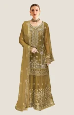 Semi Stitched 3Pc Embroidered Chiffon Sharara Dress RG4