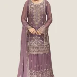 Semi Stitched 3Pc Embroidered Chiffon Sharara Dress RG5
