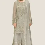 Semi Stitched 3Pc Embroidered Chiffon Sharara Dress RG6