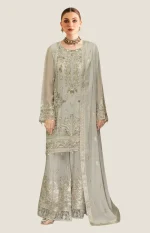Semi Stitched 3Pc Embroidered Chiffon Sharara Dress RG6