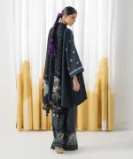 Unstitched 3Pc Embroidered Black Dobby Dress by Sapphire - Image 2