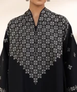 Unstitched 3Pc Embroidered Black Dobby Dress by Sapphire - Image 4