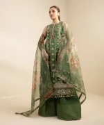 Unstitched 3Pc Embroidered Green Organza Dress by Sapphire - Image 2