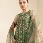 Unstitched 3Pc Embroidered Green Organza Dress by Sapphire