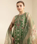 Unstitched 3Pc Embroidered Green Organza Dress by Sapphire