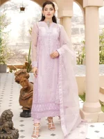 Stitched Embroidered Purple Organza Dress - Image 4