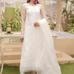 Stitched Embroidered White Organza Dress