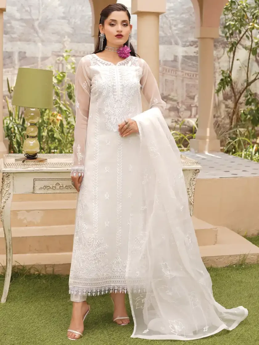 stitched-embroidered-white-chiffon-dress-840x1120 Stitched Embroidered White Organza Dress - Image 1