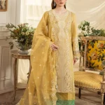 Unstitched 3Pc Printed Embroidered Lawn Dress Aneela Rizwan Golden Aura
