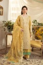 Unstitched 3Pc Printed Embroidered Lawn Dress Aneela Rizwan Golden Aura