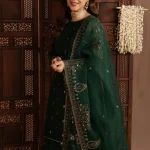 Chiffon Lehenga in Bottle green by Mohagni - AVR0033