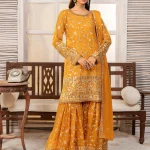 Mustard Chiffon Gharara – Festive Elegance