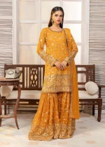 Mustard Chiffon Gharara – Festive Elegance
