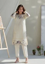 Off-White Embroidered Lawn Kurta Set – Minimal & Elegant - Image 2