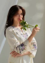 Off-White Embroidered Lawn Kurta Set – Minimal & Elegant - Image 3