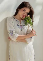 Off-White Embroidered Lawn Kurta Set – Minimal & Elegant - Image 6