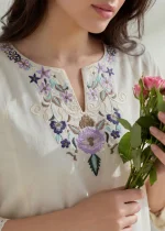 Off-White Embroidered Lawn Kurta Set – Minimal & Elegant - Image 7